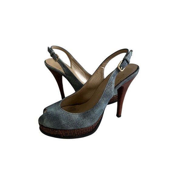 STUART WEITZMAN Distressed Denim Slingback Heels Size 6 - Picture 1 of 6